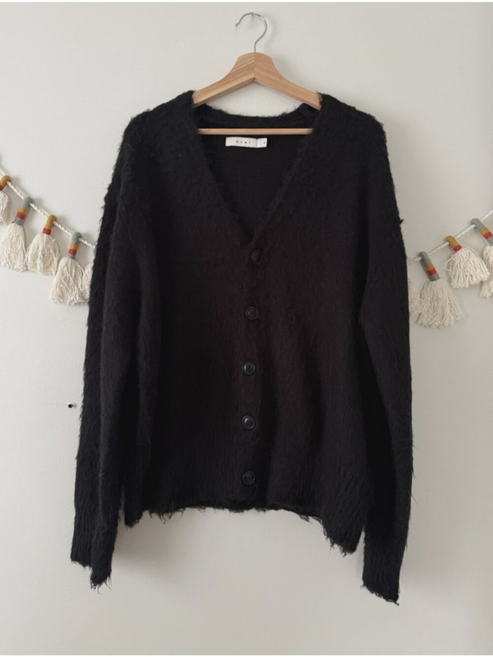 MNML Fuzzy Knit Button Front Cardigan Black Cozy Preppy Minimalist Men’s M